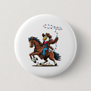 Macaron Rond 5 Cm Amusante Bald Eagle Cowboy équitation Swding