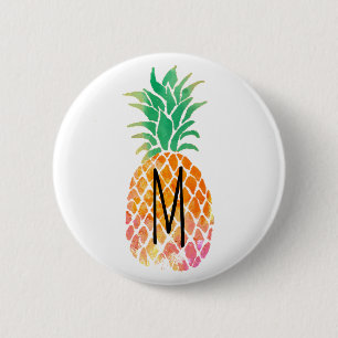 Macaron Rond 5 Cm ananas monogramme aquarelle
