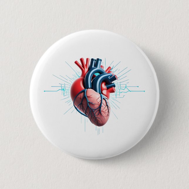 Macaron Rond 5 Cm Anatomical Heart – Artistic Medical Illustration  (Devant)