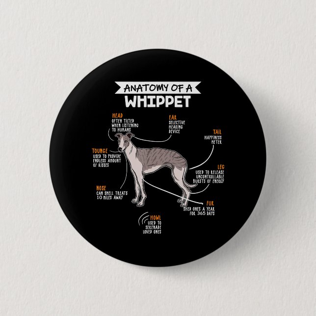 Macaron Rond 5 Cm anatomy of a whippet dog funny dog log (Devant)