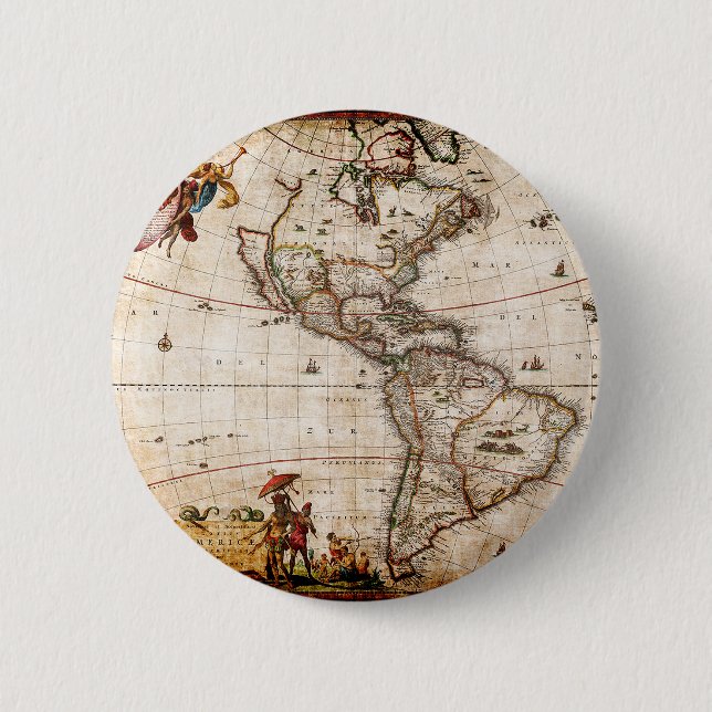 Macaron Rond 5 Cm Ancienne carte du continent américain (Devant)