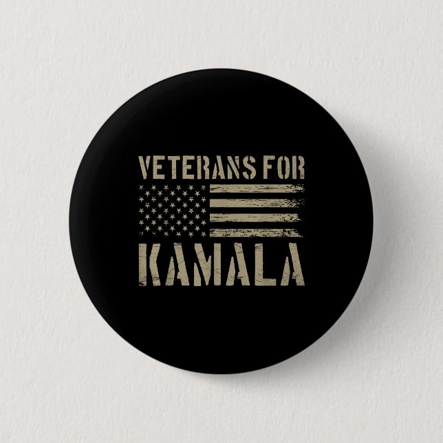 Macaron Rond 5 Cm Anciens Combattants Pour Kamala Harris 2024 Électi (Devant)