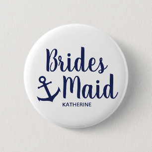 Macaron Rond 5 Cm Ancrage de servante bleu marine nautique