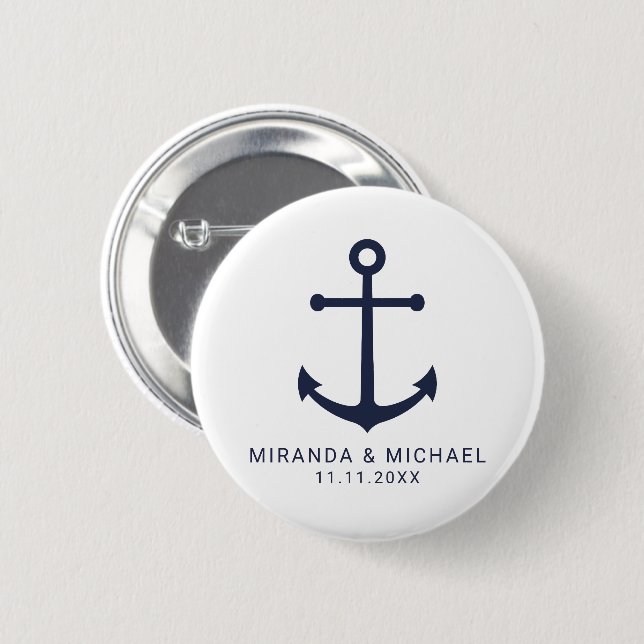 Macaron Rond 5 Cm Ancre bleu marine moderne mariage Faveur (Devant & derrière)
