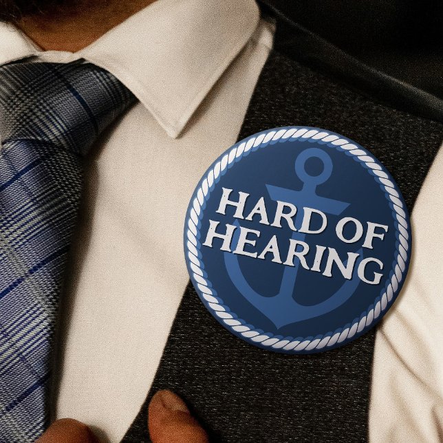 Macaron Rond 5 Cm Ancre bleu marine papa nautique difficile à entend (In Situ on Shirt)