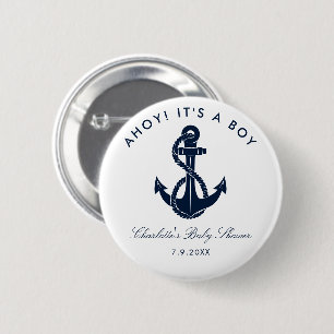 Macaron Rond 5 Cm Ancre Bleue Marine Baby shower Nautique Personnali