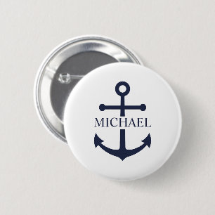 Macaron Rond 5 Cm Ancre bleue marine Nom personnalisé