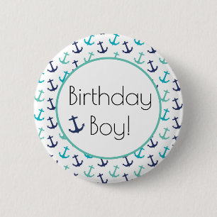Macaron Rond 5 Cm Ancre Bleue Nautique