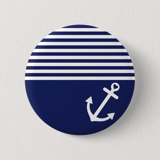 Macaron Rond 5 Cm Ancre d'amour de bleu marine nautique (Devant)