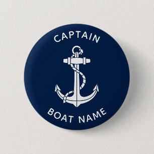 Macaron Rond 5 Cm Ancre de bateau nautique et nom de capitaine perso