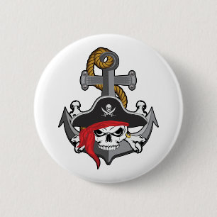 Macaron Rond 5 Cm Ancre du crâne pirate