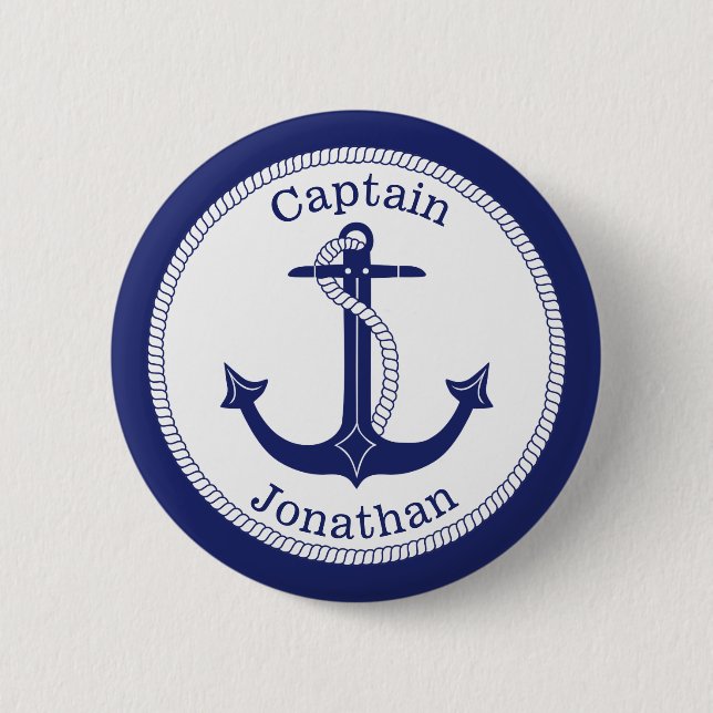 Macaron Rond 5 Cm Ancre nautique Capitaine de marine Personnalisé (Devant)