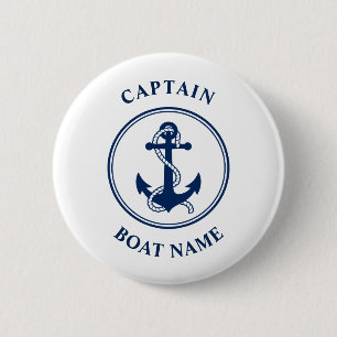 Macaron Rond 5 Cm Ancre nautique Corde Nom du bateau Nom du bateau M