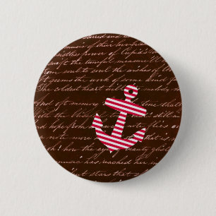 Macaron Rond 5 Cm Ancre nautique de rouge de rayure