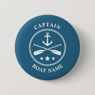 Macaron Rond 5 Cm Ancre nautique Oars Capitaine Nom du bateau Bleu