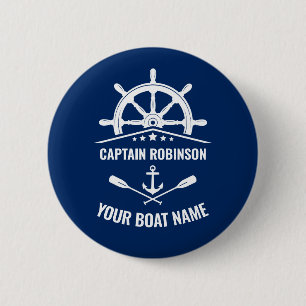 Macaron Rond 5 Cm Ancre nautique Oars Helm Capitaine et nom du batea