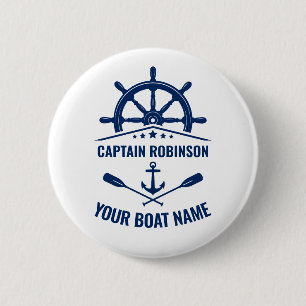 Macaron Rond 5 Cm Ancre nautique Oars Wheel Captain & Boat Name