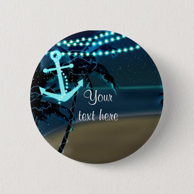 Macaron Rond 5 Cm Ancre Plage & Palm Trees Bouton Nuit Clair Pin (Devant)