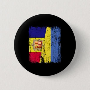 Macaron Rond 5 Cm Andorre Ukraine Demi-drapeau Andorien Héritage ukr