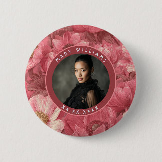 Macaron Rond 5 Cm Anémones roses cadeau d'anniversaire pour fille