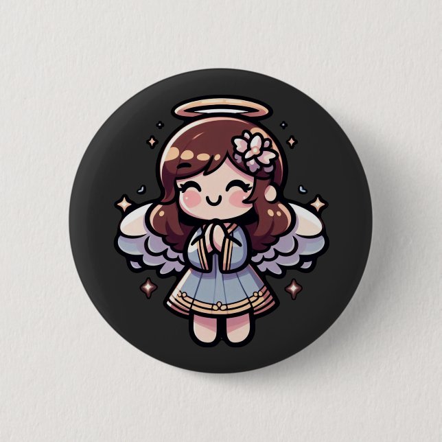 Macaron Rond 5 Cm Ange Anime Cherubic - angélique, kawaii, (Devant)
