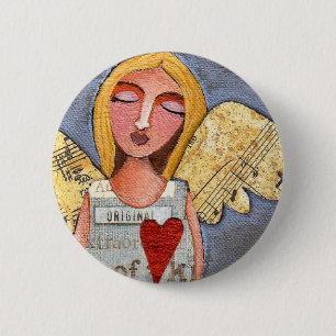Macaron Rond 5 Cm Ange de coeur - bouton angélique