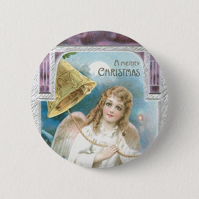 Macaron Rond 5 Cm Ange de Noël avec cloche (Devant)
