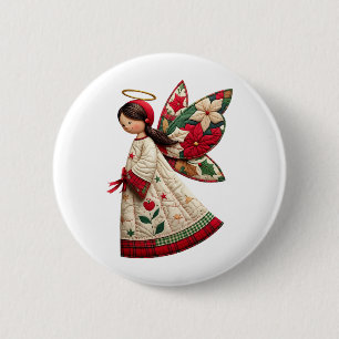 Macaron Rond 5 Cm Ange de Noël avec fleurs de fêtes