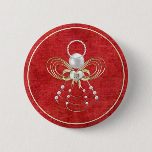 Macaron Rond 5 Cm Ange de Noël de joie - rouge