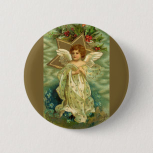 Macaron Rond 5 Cm Ange de Noël victorien avec une étoile dorée vinta