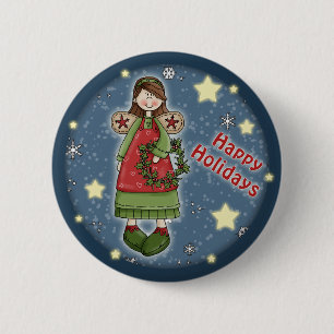 Macaron Rond 5 Cm Ange mignon de Noël avec la guirlande