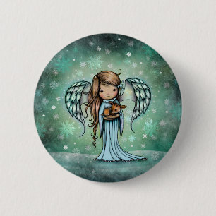 Macaron Rond 5 Cm Ange tenant un faon illustration artistique