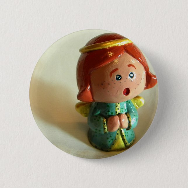 Macaron Rond 5 Cm Ange vert V (Devant)