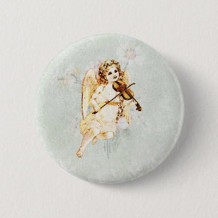 Macaron Rond 5 Cm Angel Jouer un violon sur une texture Vintage Shab