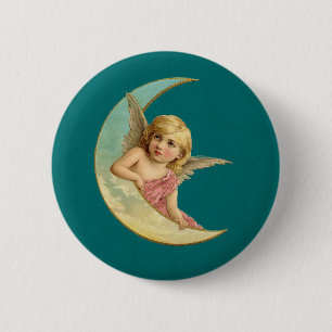 Macaron Rond 5 Cm Angel sur une image vintage lune croissant