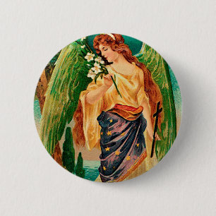 Macaron Rond 5 Cm Angel tenant une branche florale