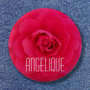 Macaron Rond 5 Cm Angelique sur une Camellia rose