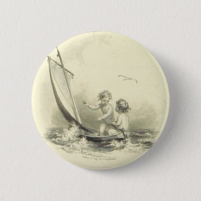 Macaron Rond 5 Cm Anges - anges sur la gravure de l'eau (Devant)