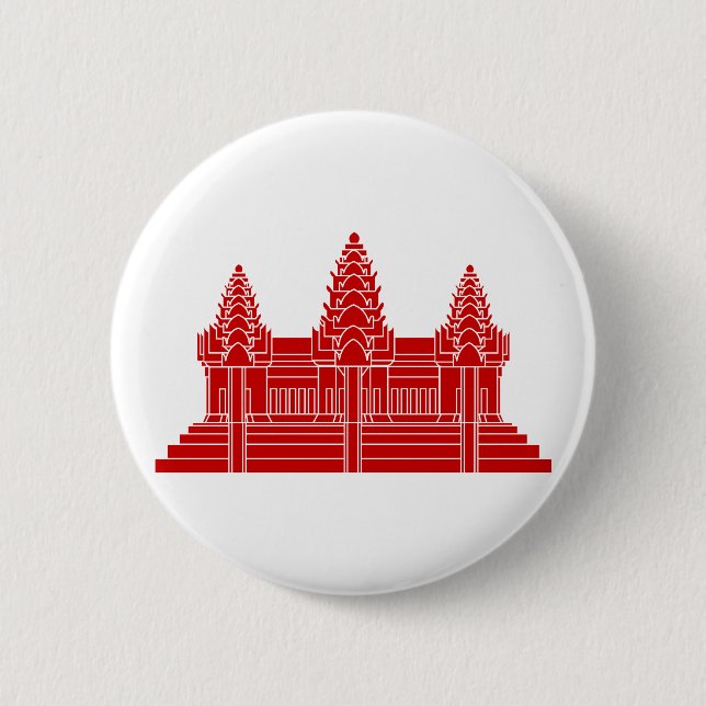 Macaron Rond 5 Cm Angkor Vat Cambodgien / Drapeau Khmer (Devant)