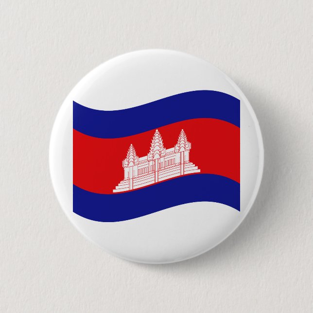 Macaron Rond 5 Cm Angkor Vat Drapeau Cambodgien Vague (Devant)