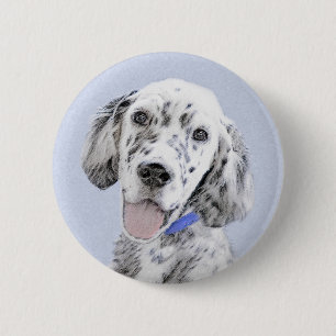 Macaron Rond 5 Cm Anglais Setter Blue Belton Peinture Chien Art