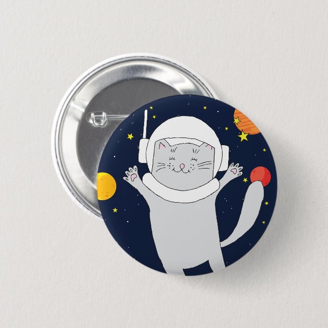 Macaron Rond 5 Cm Animal Astronaut Chat Avec Casque Spatial Clipart  (Devant & derrière)