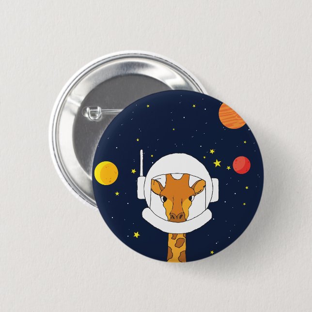 Macaron Rond 5 Cm Animal astronaute girafe avec Clipart casque spati (Devant & derrière)