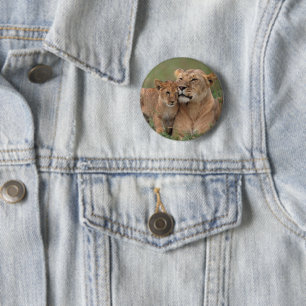 Macaron Rond 5 Cm Animaux de bébés cutest   Lion Cub & Mother