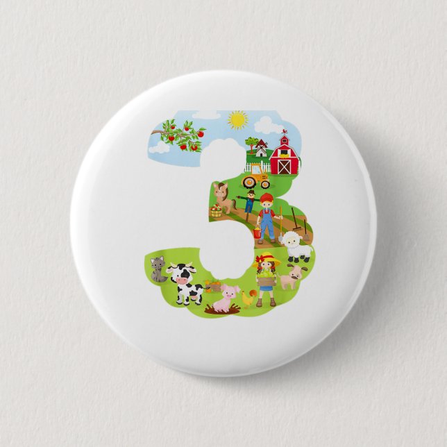 Macaron Rond 5 Cm Animaux de ferme troisième anniversaire Numéro de  (Devant)