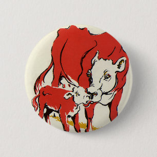 Macaron Rond 5 Cm Animaux de ferme vintages, Vache Holstein avec vea