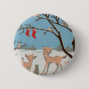 Macaron Rond 5 Cm Animaux de forêt d'hiver