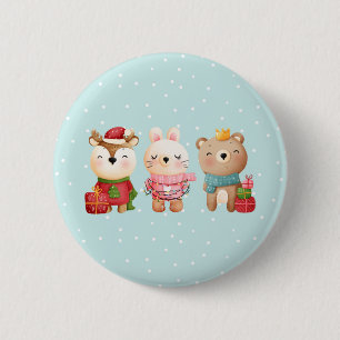 Macaron Rond 5 Cm Animaux de Noël en tenue festive