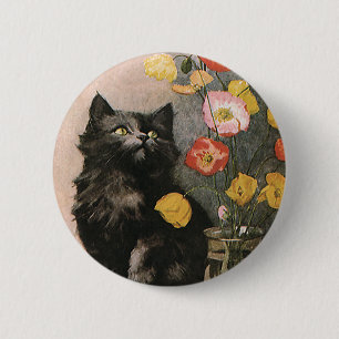 Macaron Rond 5 Cm Animaux vintage, chaton victorien mignon et fleurs