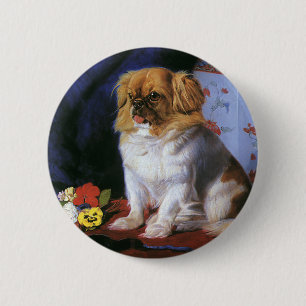 Macaron Rond 5 Cm Animaux Vintage, Chien Jouet Pékin